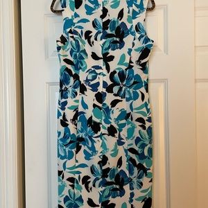 NWT Nipon boutique blue floral sheath dress, back zipper, fully lined Size 8